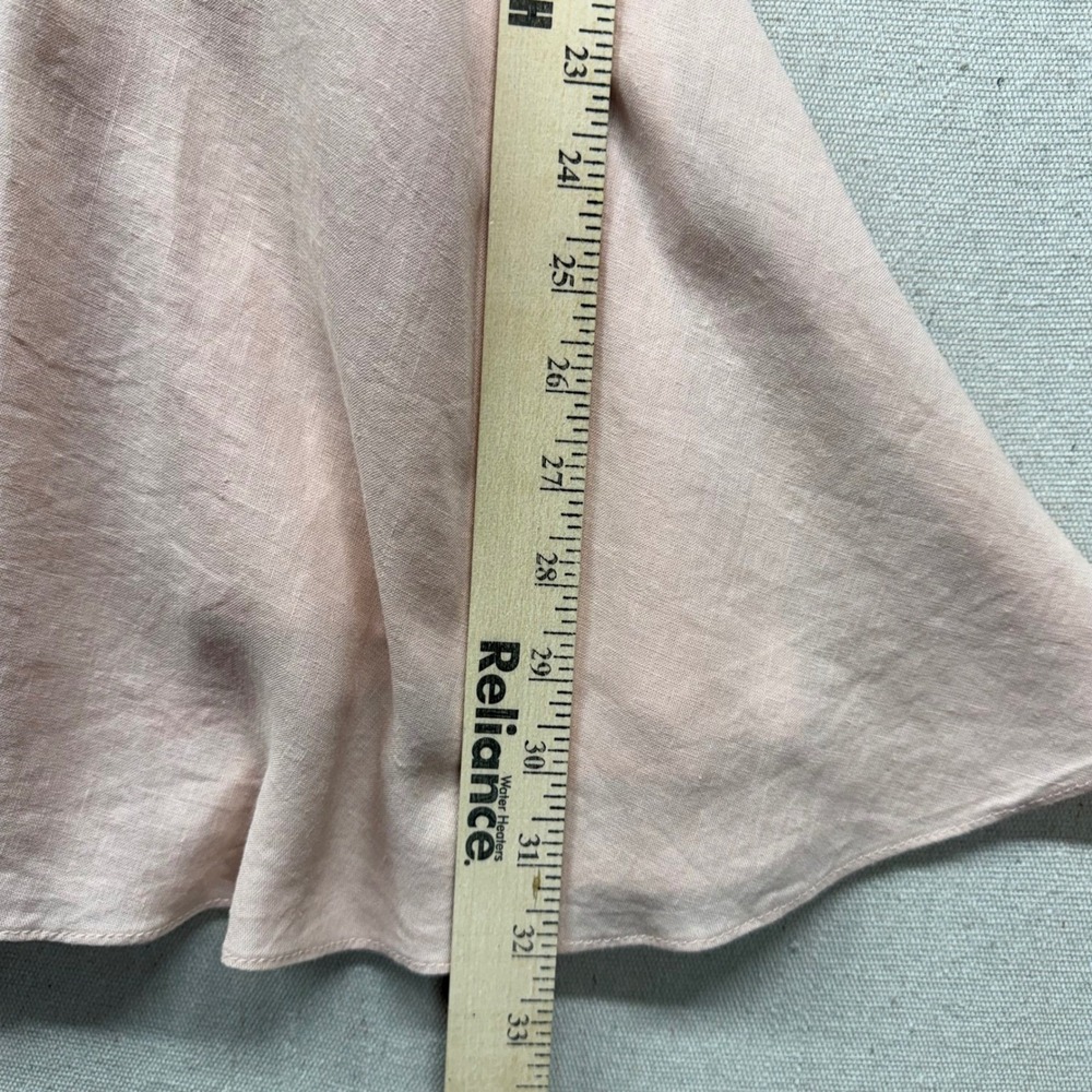 Pink Linen Blend Puff Sleeve Mini Dress OpenBack L Cottagecore Coquette Babydoll - Picture 12 of 13